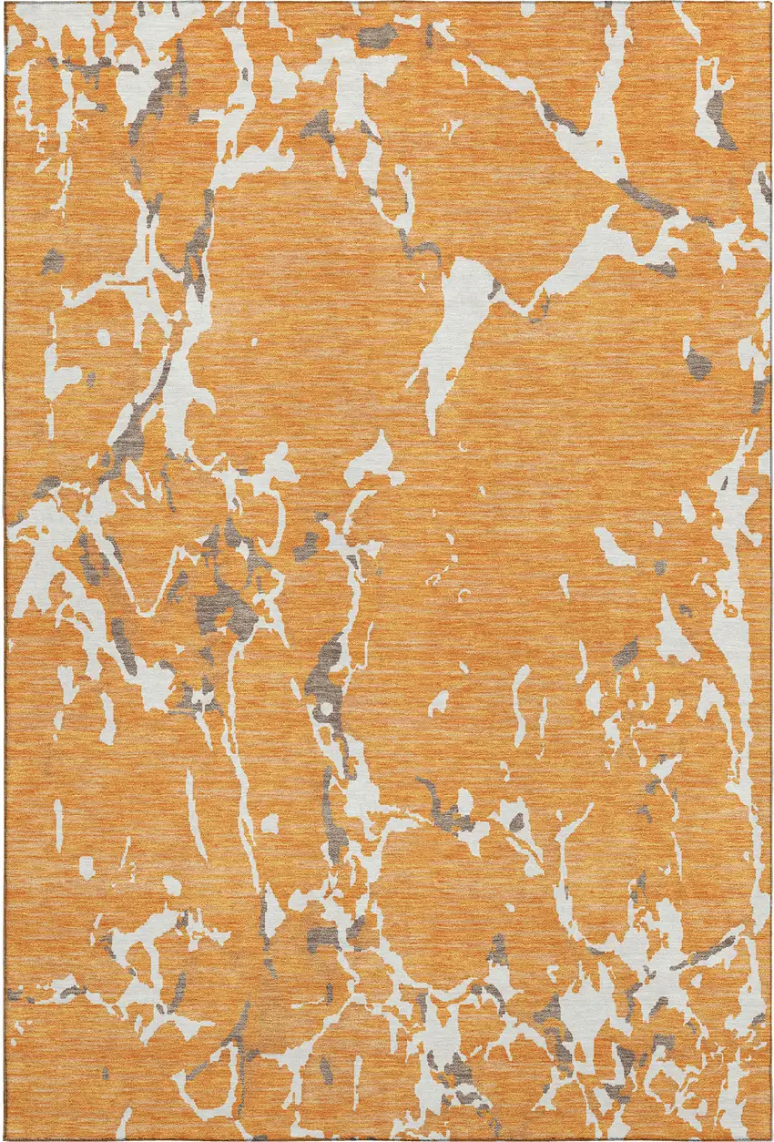 Orange Ivory And Gray Striped Washable Area Rug With UV Protection Photo 1