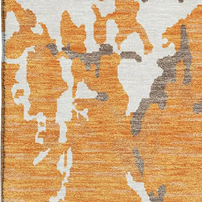 Orange Ivory And Gray Striped Washable Area Rug With UV Protection Photo 2