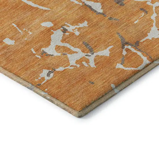 Orange Ivory And Gray Striped Washable Area Rug With UV Protection Photo 7