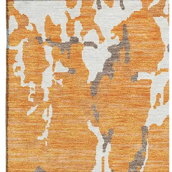 Orange Ivory And Gray Striped Washable Area Rug With UV Protection Photo 3