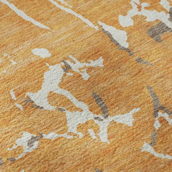 Orange Ivory And Gray Striped Washable Area Rug With UV Protection Photo 9