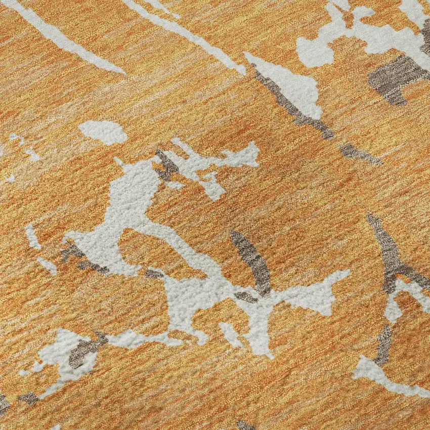 Orange Ivory And Gray Striped Washable Area Rug With UV Protection Photo 9