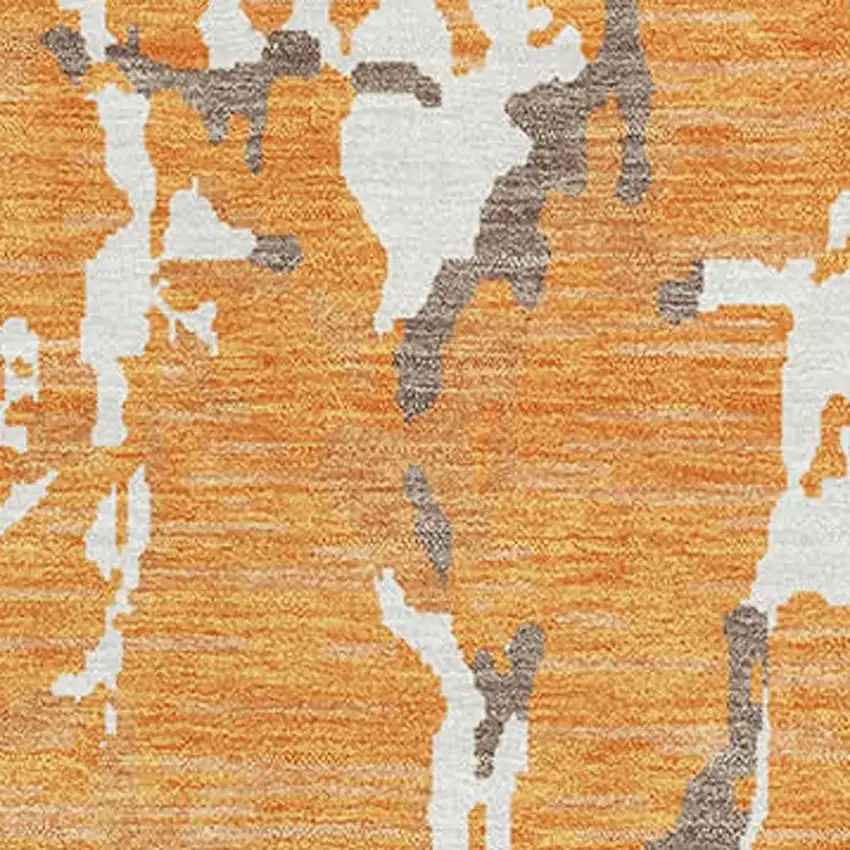 Orange Ivory And Gray Striped Washable Area Rug With UV Protection Photo 2