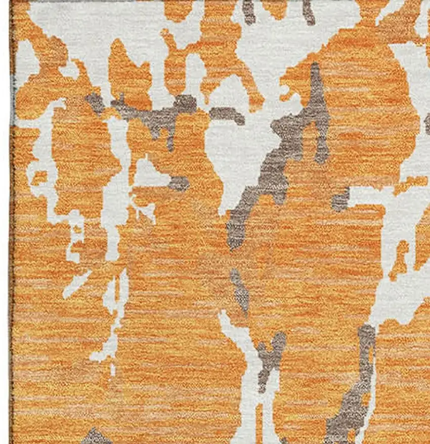Orange Ivory And Gray Striped Washable Area Rug With UV Protection Photo 3
