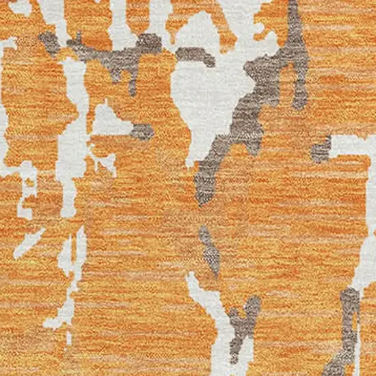 Orange Ivory And Gray Striped Washable Area Rug With UV Protection Photo 2