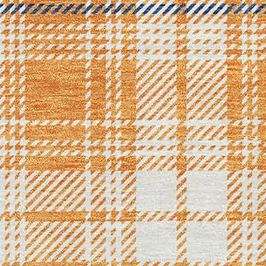 Orange Ivory And Navy Blue Plaid Washable Area Rug With UV Protection Photo 2