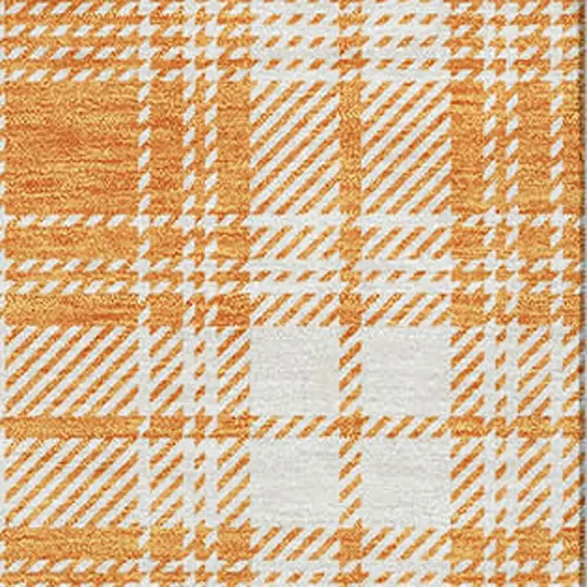 Orange Ivory And Navy Blue Plaid Washable Area Rug With UV Protection Photo 2