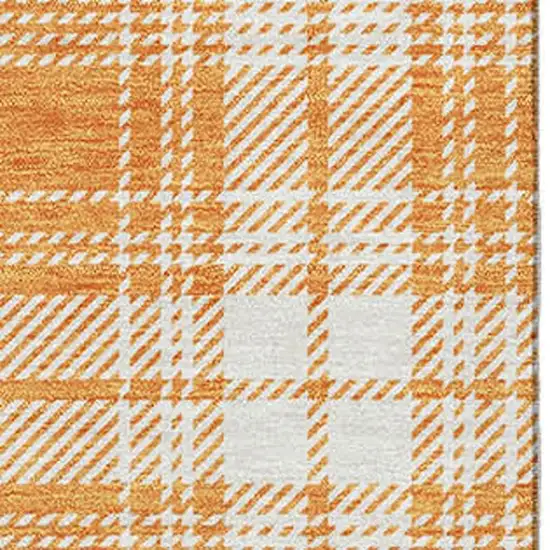 Orange Ivory And Navy Blue Plaid Washable Area Rug With UV Protection Photo 2