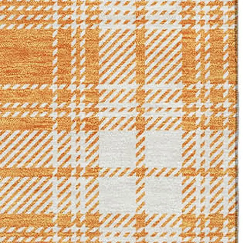 Orange Ivory And Navy Blue Plaid Washable Area Rug With UV Protection Photo 2