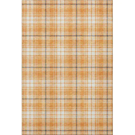 Orange Ivory And Navy Blue Plaid Washable Area Rug With UV Protection Photo 3