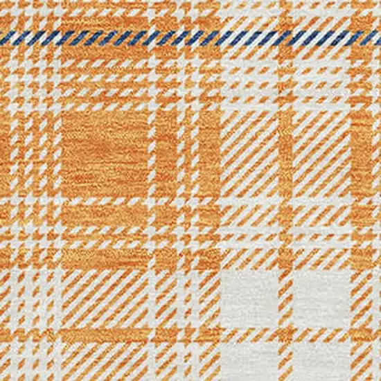 Orange Ivory And Navy Blue Plaid Washable Area Rug With UV Protection Photo 2