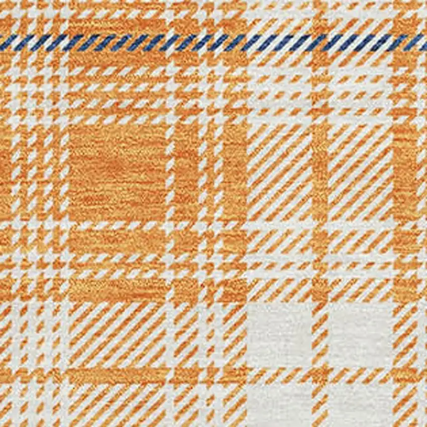 Orange Ivory And Navy Blue Plaid Washable Area Rug With UV Protection Photo 2