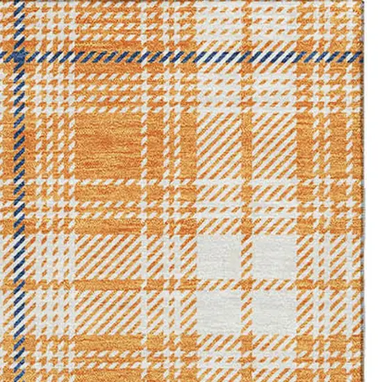 Orange Ivory And Navy Blue Plaid Washable Area Rug With UV Protection Photo 3