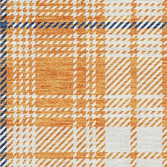 Orange Ivory And Navy Blue Plaid Washable Area Rug With UV Protection Photo 2