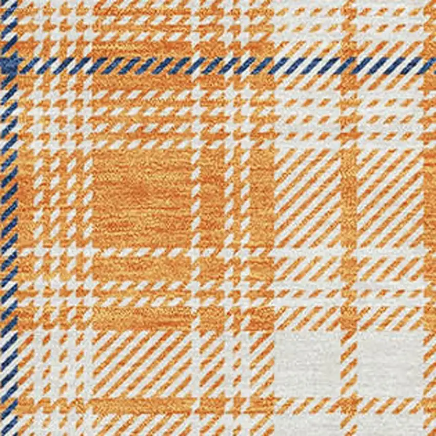 Orange Ivory And Navy Blue Plaid Washable Area Rug With UV Protection Photo 2