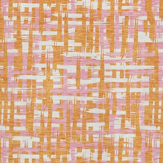 Orange Ivory And Pink Abstract Geometric Washable Area Rug With UV Protection Photo 2