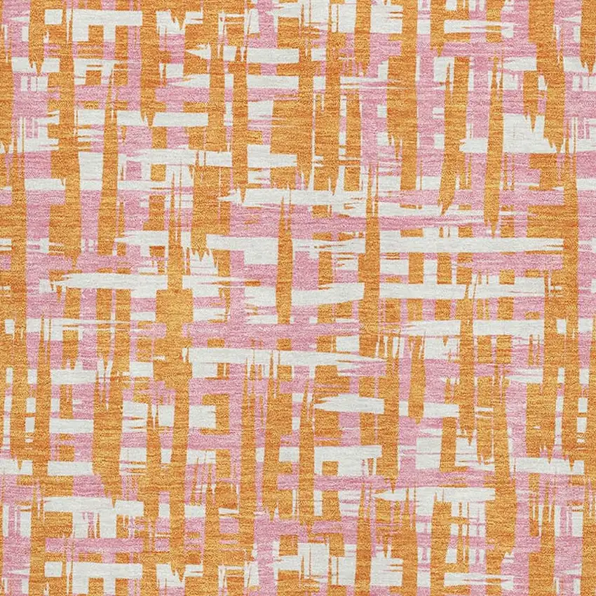 Orange Ivory And Pink Abstract Geometric Washable Area Rug With UV Protection Photo 2