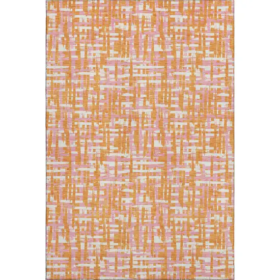 Orange Ivory And Pink Abstract Geometric Washable Area Rug With UV Protection Photo 1