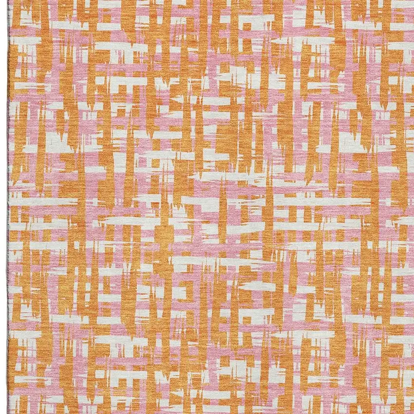 Orange Ivory And Pink Abstract Geometric Washable Area Rug With UV Protection Photo 2
