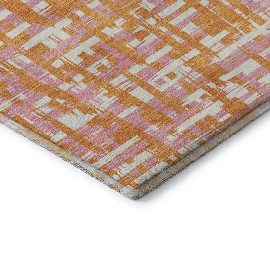 Orange Ivory And Pink Abstract Geometric Washable Area Rug With UV Protection Photo 7