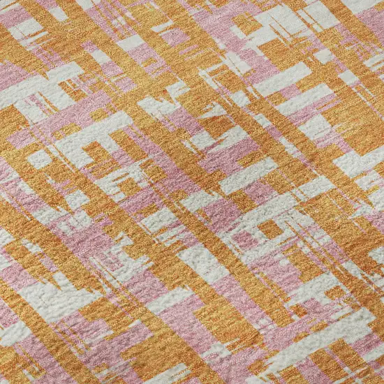 Orange Ivory And Pink Abstract Geometric Washable Area Rug With UV Protection Photo 9