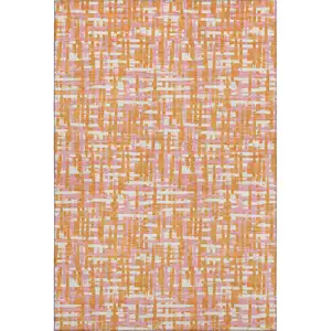 Photo of Orange Ivory And Pink Abstract Geometric Washable Area Rug With UV Protection