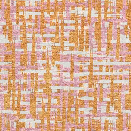 Orange Ivory And Pink Abstract Geometric Washable Area Rug With UV Protection Photo 2