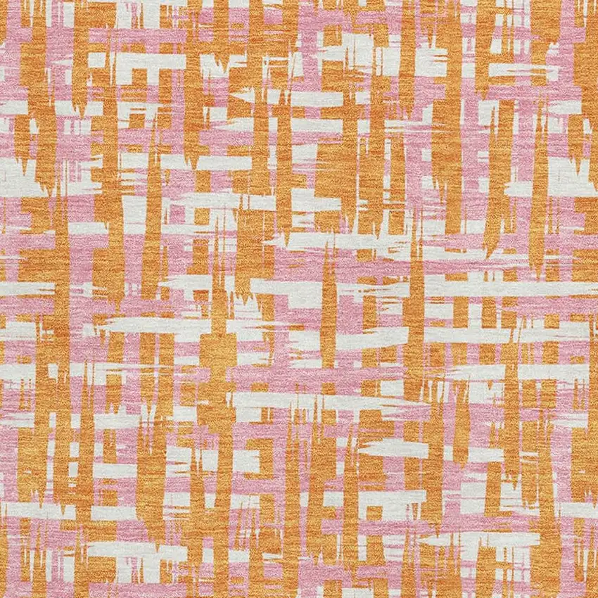 Orange Ivory And Pink Abstract Geometric Washable Area Rug With UV Protection Photo 2