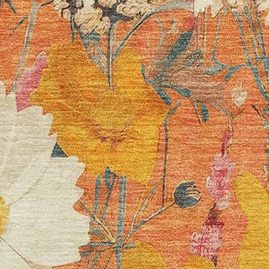 Orange Ivory And Pink Floral Washable Area Rug With UV Protection Photo 2