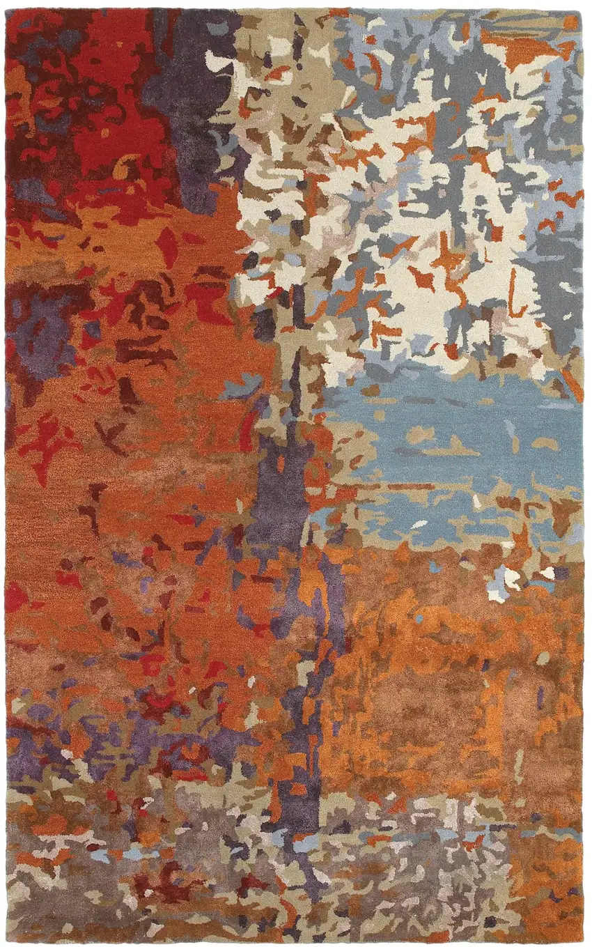 Orange Ivory And Teal Abstract Hand Tufted Area Rug Photo 3