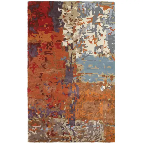 Orange Ivory And Teal Abstract Hand Tufted Area Rug Photo 3