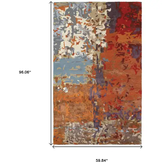 Orange Ivory And Teal Abstract Hand Tufted Area Rug Photo 7