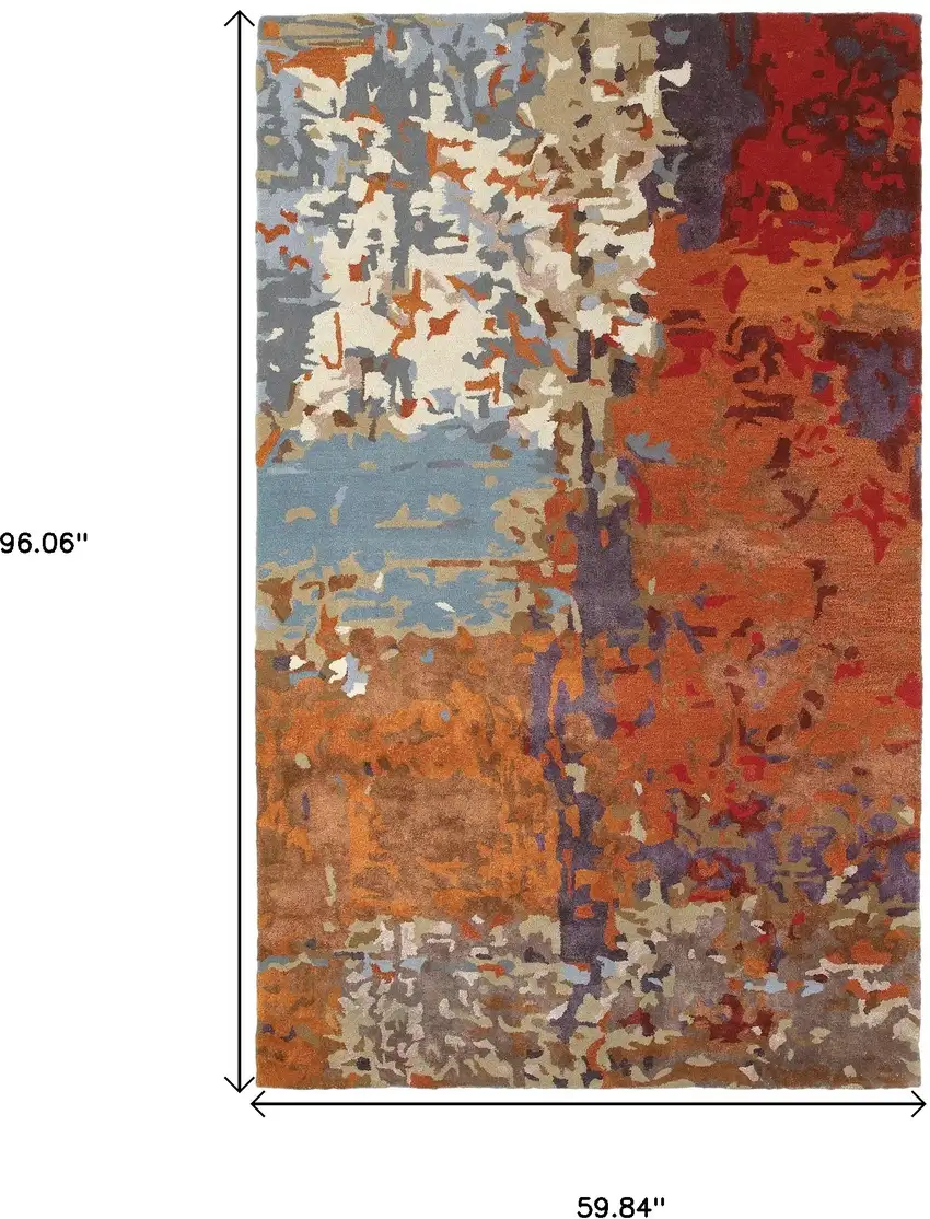 Orange Ivory And Teal Abstract Hand Tufted Area Rug Photo 7