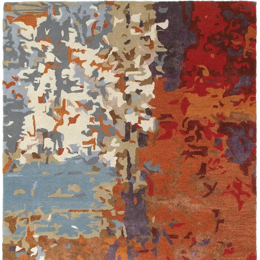 Orange Ivory And Teal Abstract Hand Tufted Area Rug Photo 2