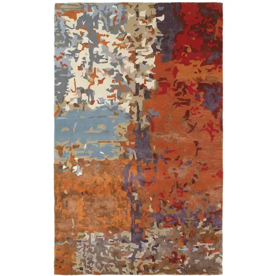 Orange Ivory And Teal Abstract Hand Tufted Area Rug Photo 4