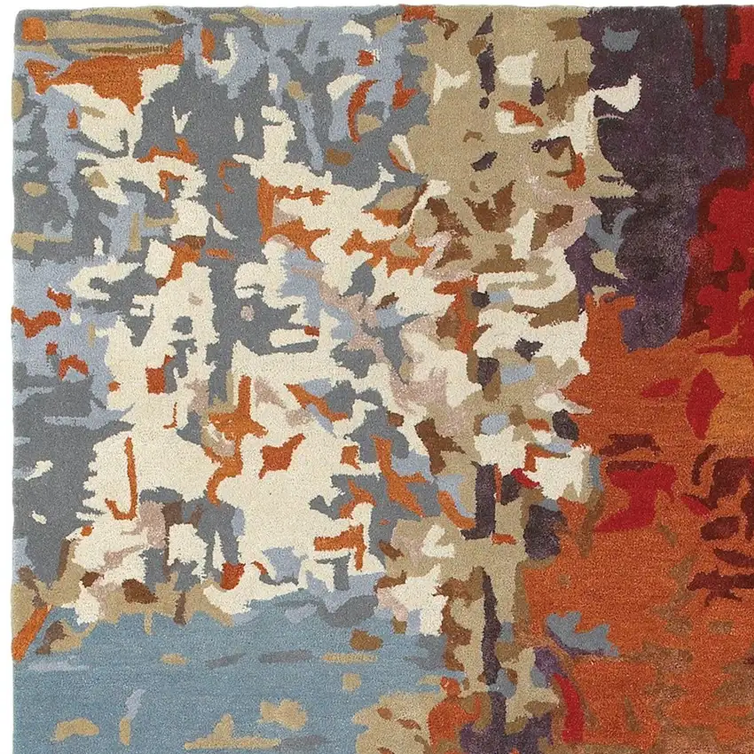 Orange Ivory And Teal Abstract Hand Tufted Area Rug Photo 2