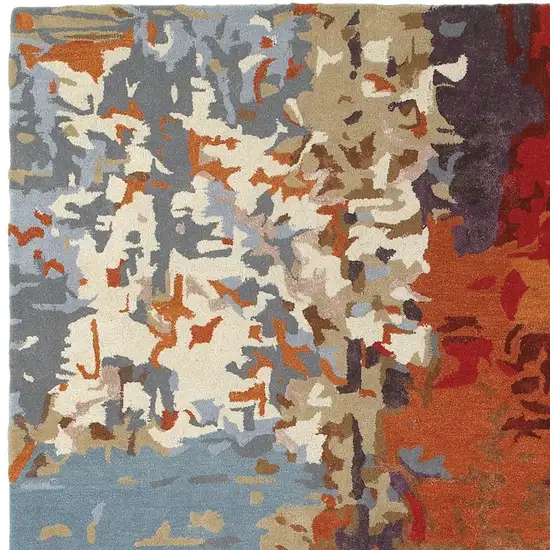 Orange Ivory And Teal Abstract Hand Tufted Area Rug Photo 2