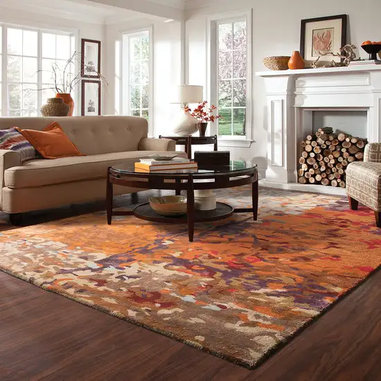 Orange Ivory And Teal Abstract Hand Tufted Area Rug Photo 5