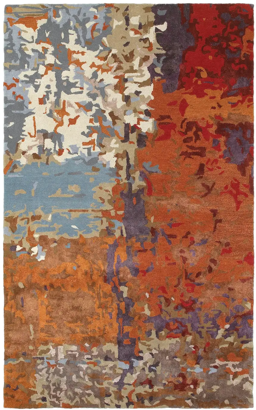 Orange Ivory And Teal Abstract Hand Tufted Area Rug Photo 1