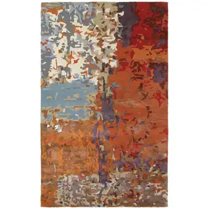 Photo of Orange Ivory And Teal Abstract Hand Tufted Area Rug