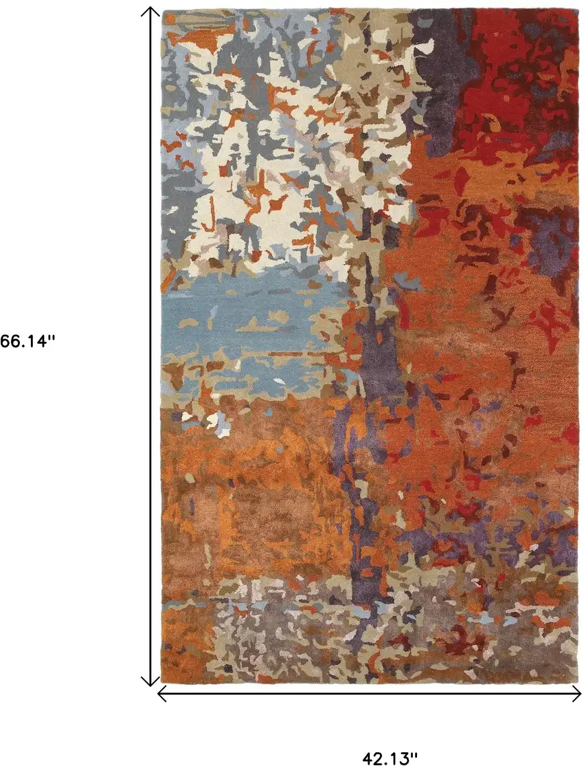 Orange Ivory And Teal Abstract Hand Tufted Area Rug Photo 6