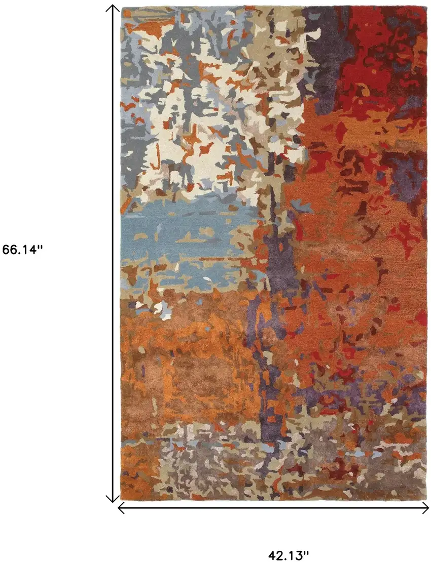 Orange Ivory And Teal Abstract Hand Tufted Area Rug Photo 6
