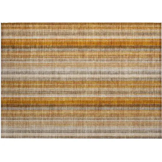 Orange Ivory and Gray Striped Washable Non Skid Indoor Outdoor Area Rug Photo 2