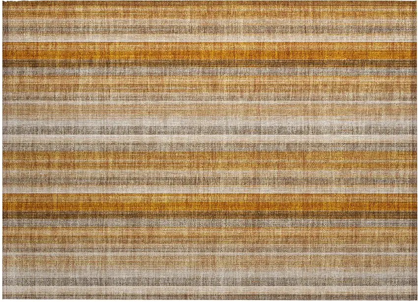 Orange Ivory and Gray Striped Washable Non Skid Indoor Outdoor Area Rug Photo 2