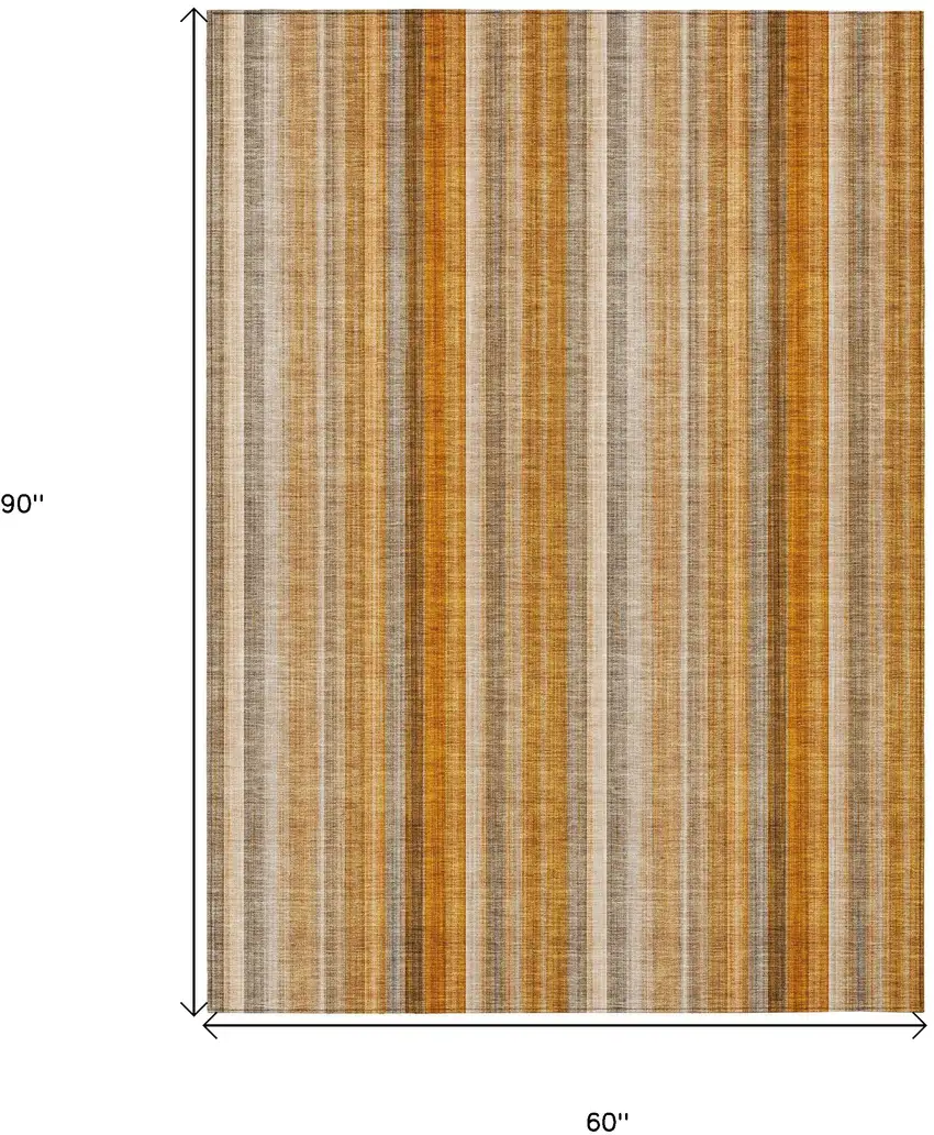 Orange Ivory and Gray Striped Washable Non Skid Indoor Outdoor Area Rug Photo 3