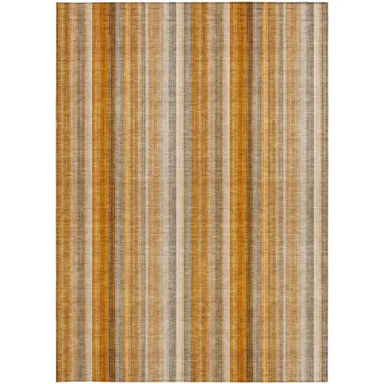 Orange Ivory and Gray Striped Washable Non Skid Indoor Outdoor Area Rug Photo 3