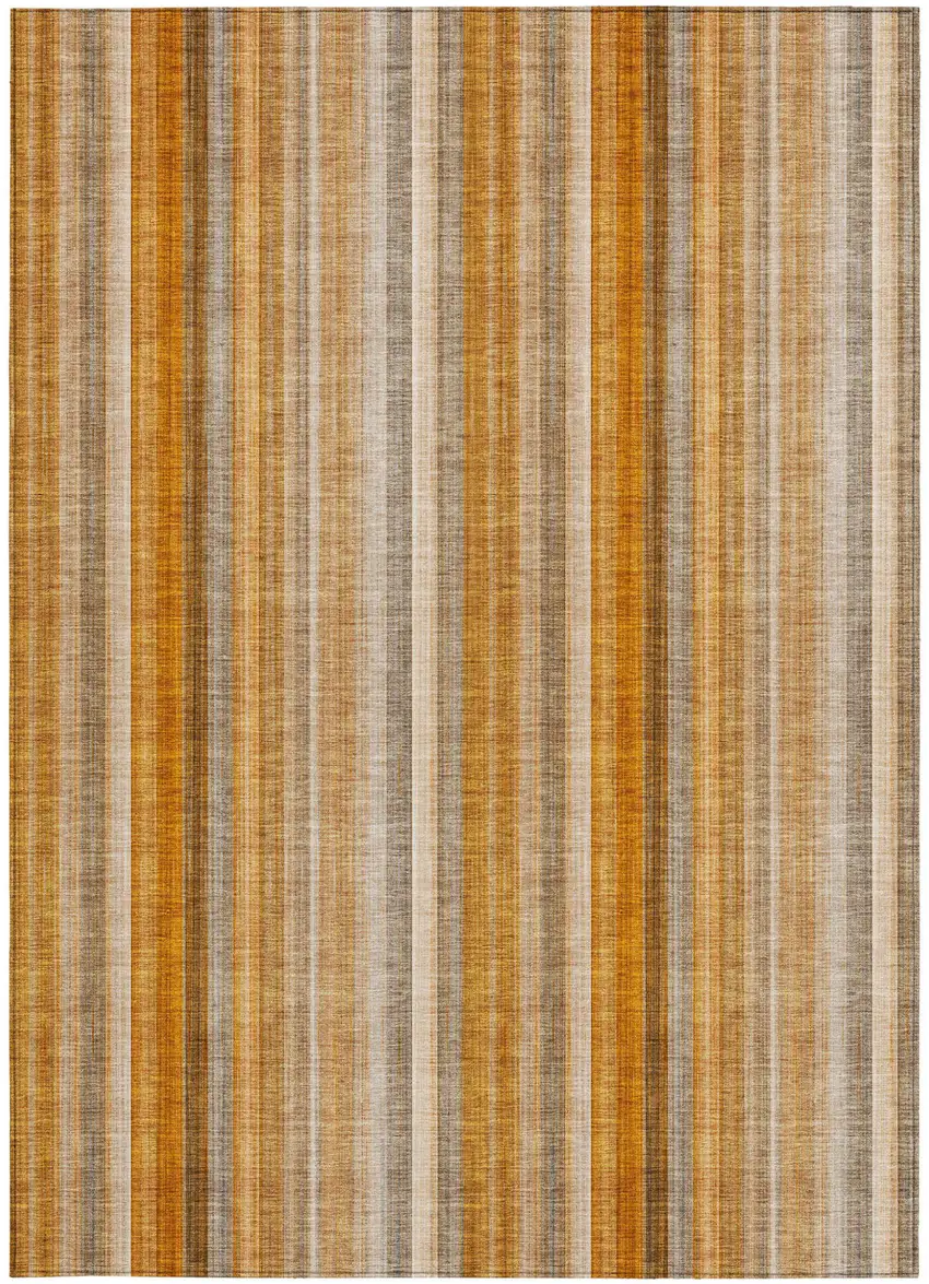 Orange Ivory and Gray Striped Washable Non Skid Indoor Outdoor Area Rug Photo 3