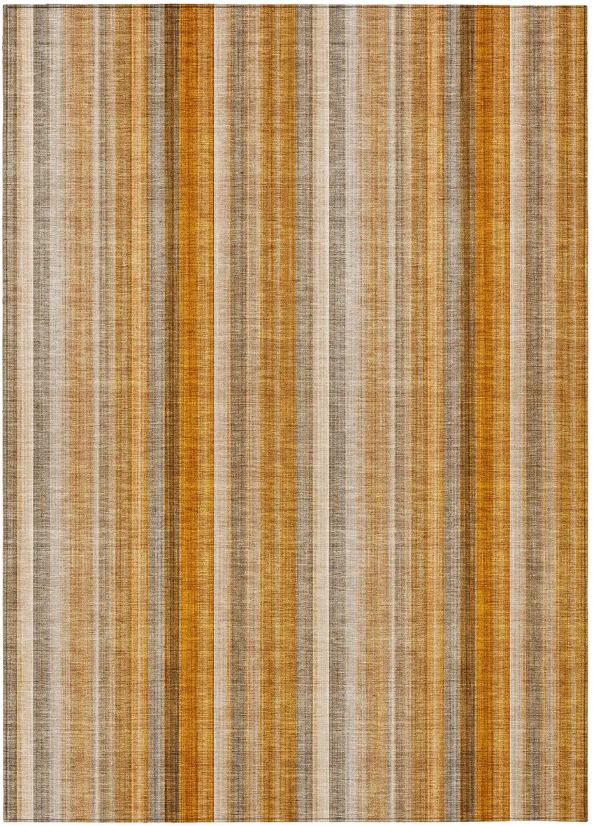 Orange Ivory and Gray Striped Washable Non Skid Indoor Outdoor Area Rug Photo 2