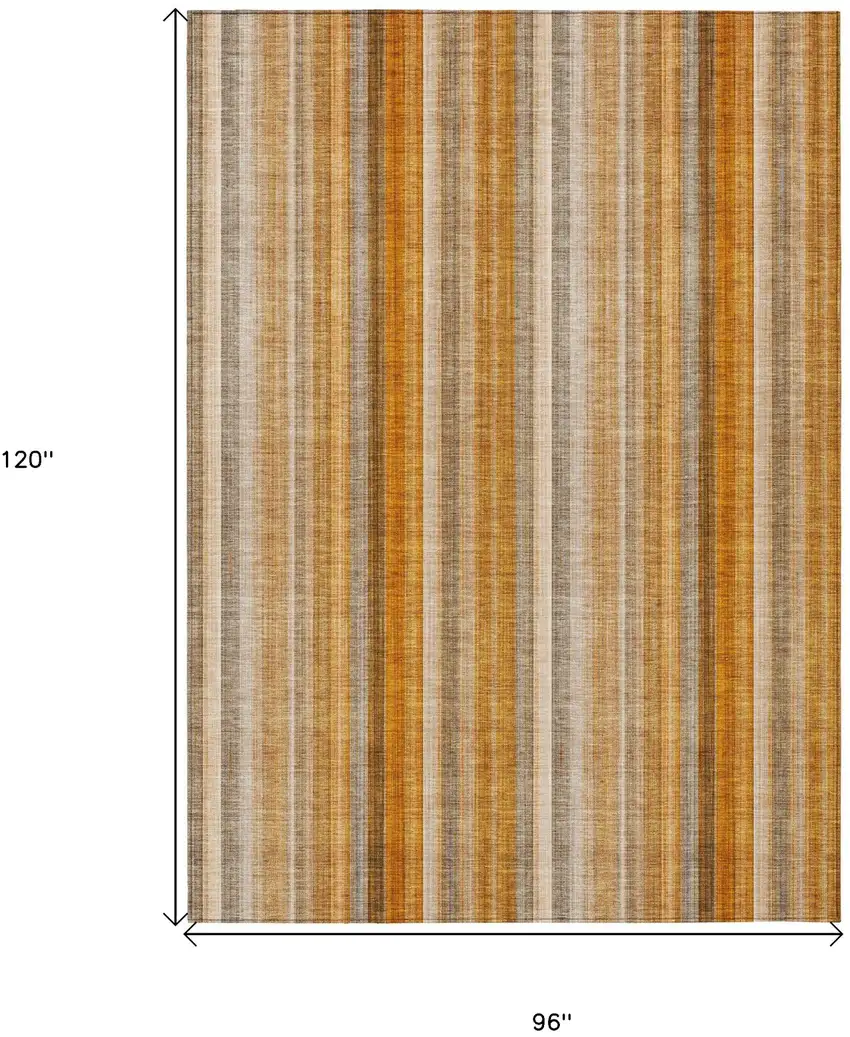 Orange Ivory and Gray Striped Washable Non Skid Indoor Outdoor Area Rug Photo 3