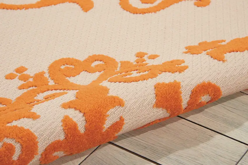 Orange And Ivory Damask Indoor Outdoor Area Rug Photo 4